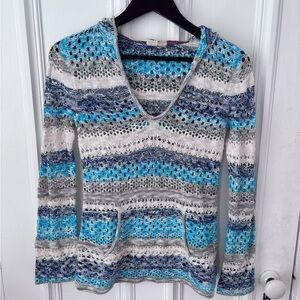 Roxy Women’s Blue Open Knit Hooded Long Sleeve Cover Up Beach Sweater Small